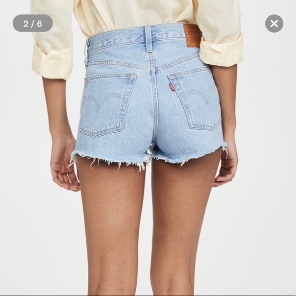 Levi’s 501 Light Wash Distressed Button Fly Shorts - Picture 2 of 8